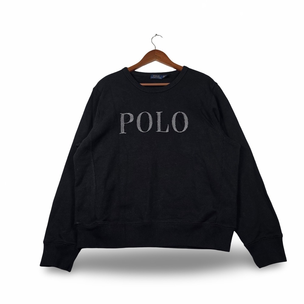Polo Ralph Lauren Spellout Sweatshirt Womens XL Black Crewneck Cotton Pullover
